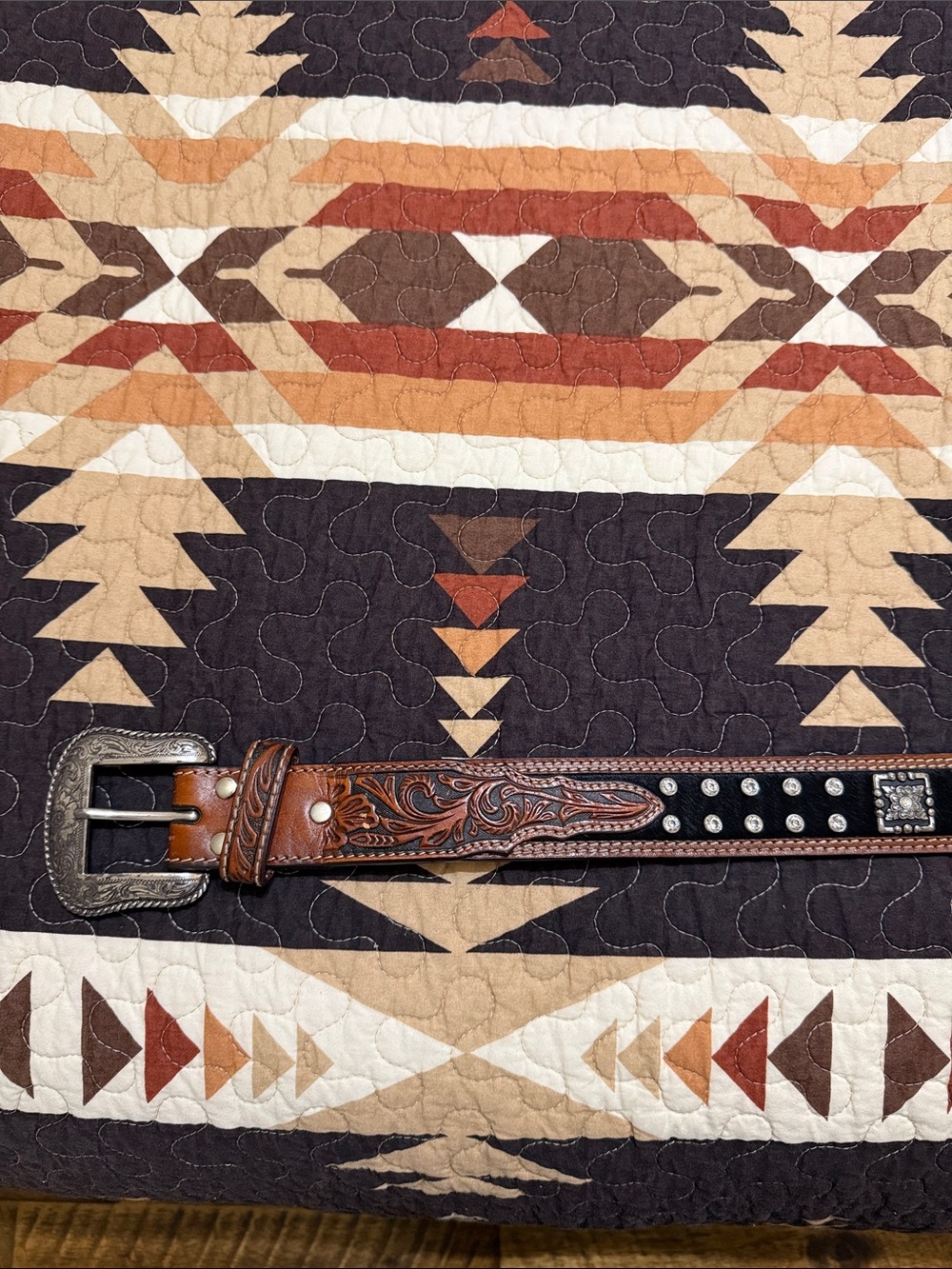 Men’s Western Belt Black Hair on Hide with Conchos
